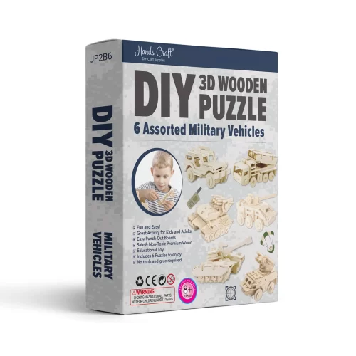 DIY 3D Wooden Puzzle 6 Assorted Military Vehicles by Hands Crafts
