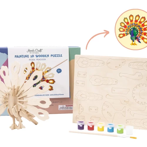 3D Wooden Puzzle Paint Kit Peacock by Hands Craft