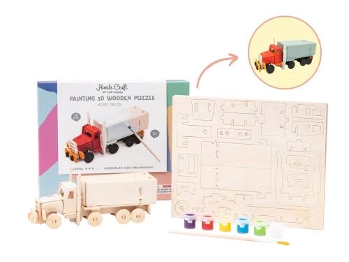 Painting 3D Wooden Puzzle Truck by Hands Craft