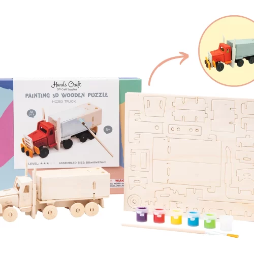 Painting 3D Wooden Puzzle Truck by Hands Craft
