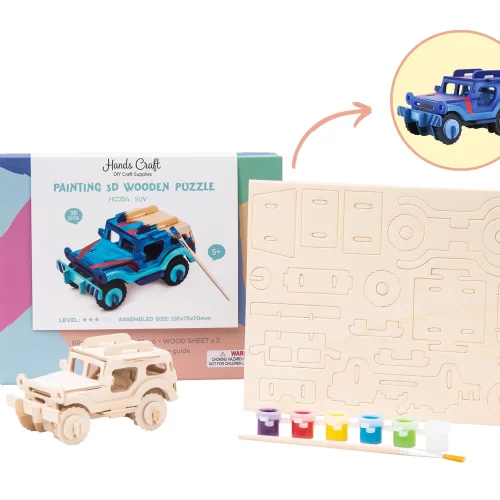 3D Wooden Puzzle Paint Kit Jeep by Hands Craft