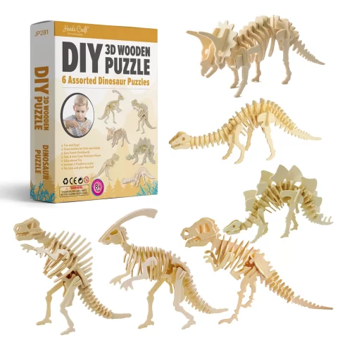 DIY 3D Wooden Puzzles 6 Assorted Dinosaur Puzzles by Hands Craft