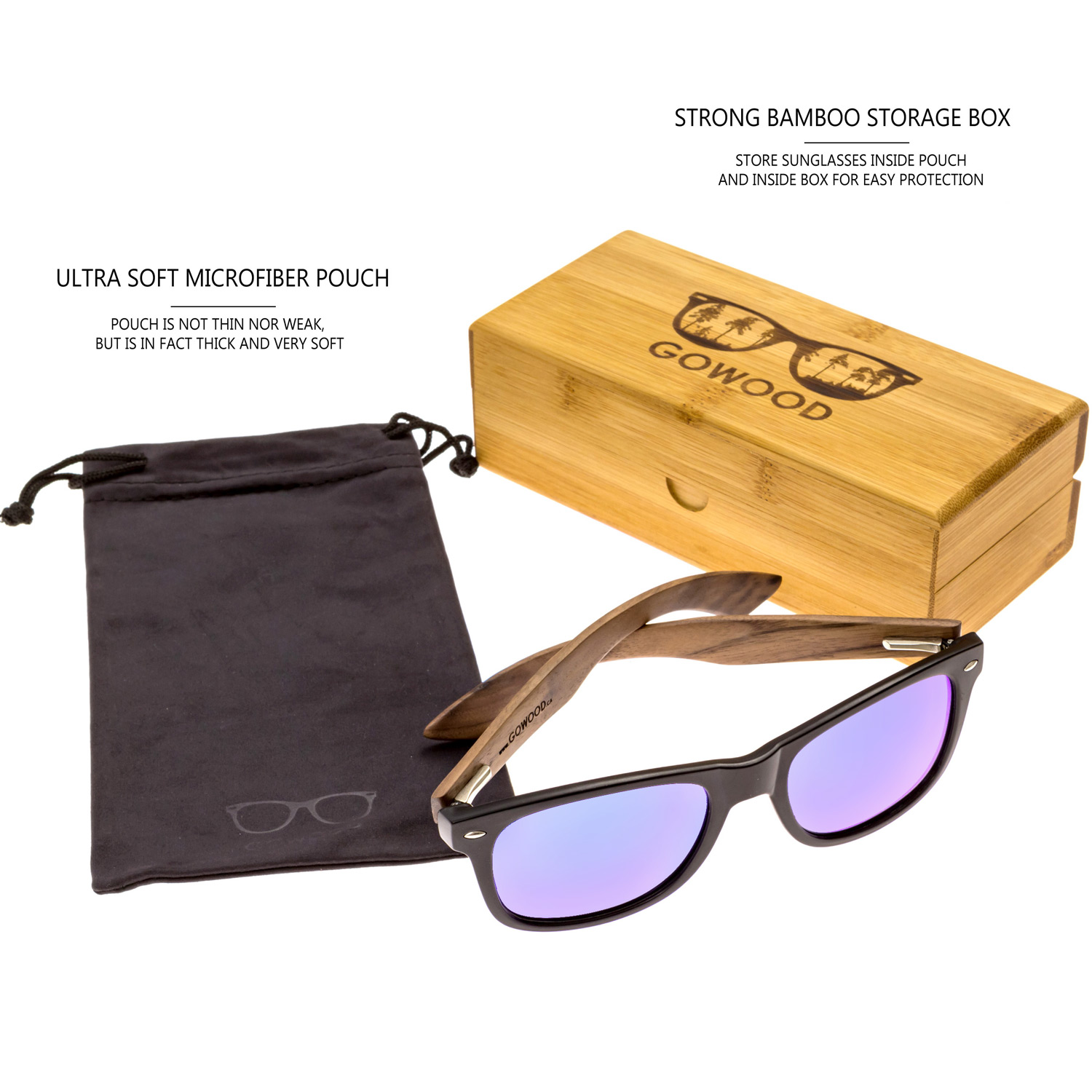 Sunglasses- Walnut Wood with Blue Mirrored Polarized Lenses, GOWOOD - SRQ  Care Pharmacy