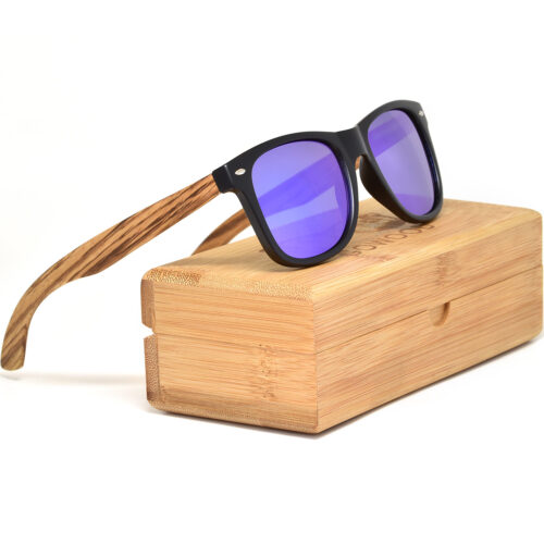 Sunglasses- Zebra Wood with Blue Mirrored Polarized Lenses, GOWOOD